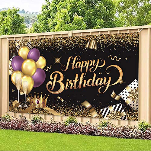 Intotal لافتة خلفية لعيد الميلاد السعيد باللون الأسود والبنفسجي والذهبي مع بالونات وشعار تاج بولي، ملصق خلفية لالتقاط الصور 70.8 × 45.2 بوصة للرجال والنساء، الأولاد، الرجال، الفتيات، والسيدات لتزيين حفلات عيد الميلاد - Image 5