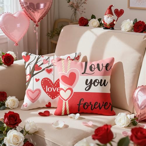 OHOME Valentines Day Decorations Valentines Pillows Covers 18x18 Inch Heart Throw Pillows Valentines Decor Party Favors Supplies Accessories Indoor Outdoor for Galentines Day Home Couch Office - Image 1