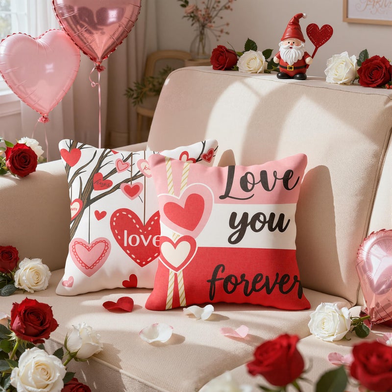 OHOME Valentines Day Decorations Valentines Pillows Covers 18x18 Inch Heart Throw Pillows Valentines Decor Party Favors Supplies Accessories Indoor Outdoor for Galentines Day Home Couch Office - Image 2