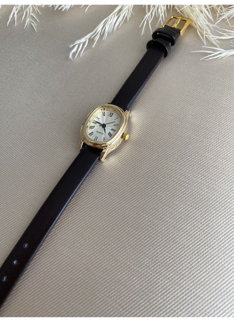 QUARTZ Bs Still Retro Minimal Vintage Leather Strap Women's Wristwatch  - Image 2