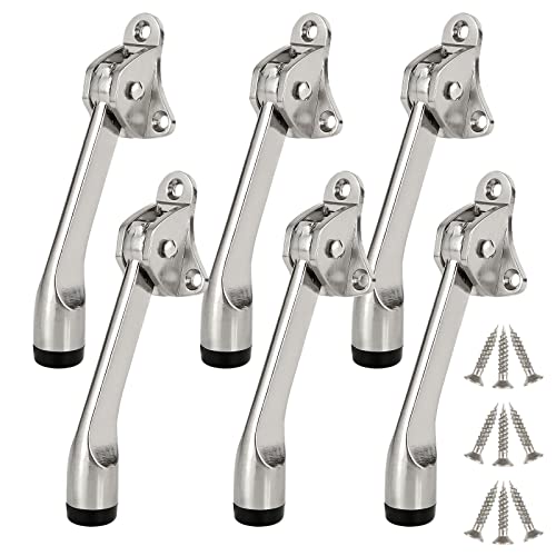 LISHINE 6 Pack Kickdown Door Stop Commercial Heavy Duty Door Stop Door Stoppers for Bottom of Door Kickstand Door Stopper with Rubber Tip and Spring Lever Easy to Kick Down Door Stop Stopper and Release - Image 1