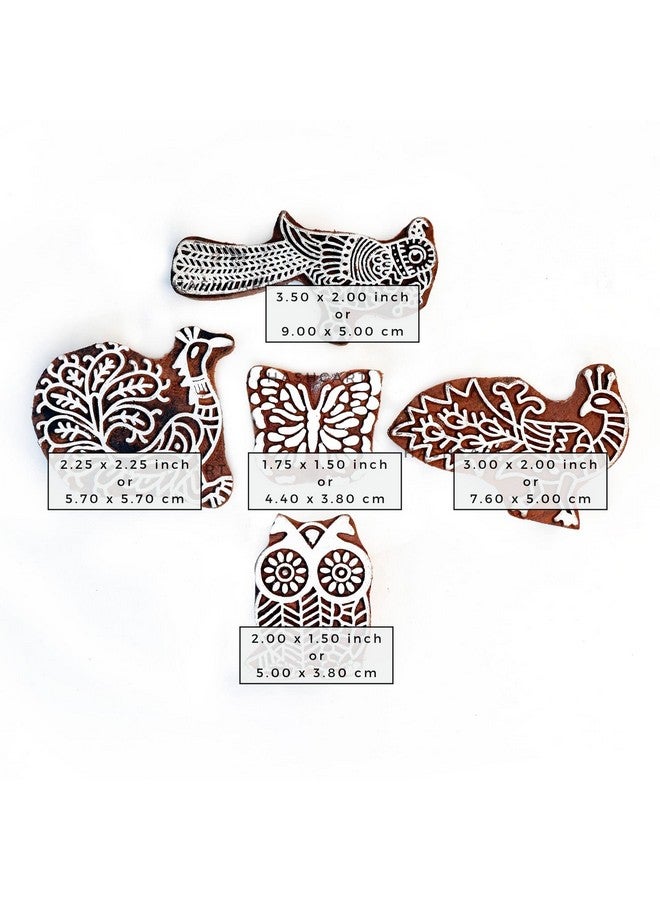 Hashcart | Set of 5 | Exquisite Birds Design Wooden Printing Stamps for Pottery Printing Blocks Handcarved Printing Beran for Art Work, Projects Designing, Clay, Pottery, Tote Bags, Kids - Image 3