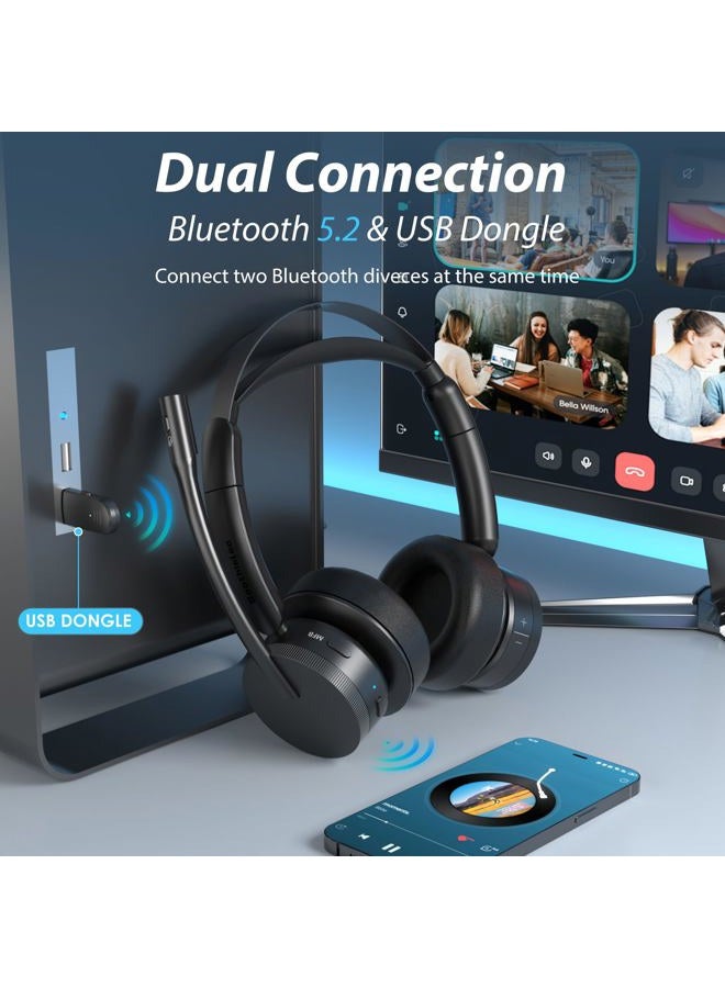 Soothielec Wireless Headset with Mic for Work, Bluetooth Headset with Noise Cancelling Microphone, Wireless Bluetooth 5.2 with Mic Mute & USB Dongle for Office/PC/Computer/Laptop/Call Center - Image 5