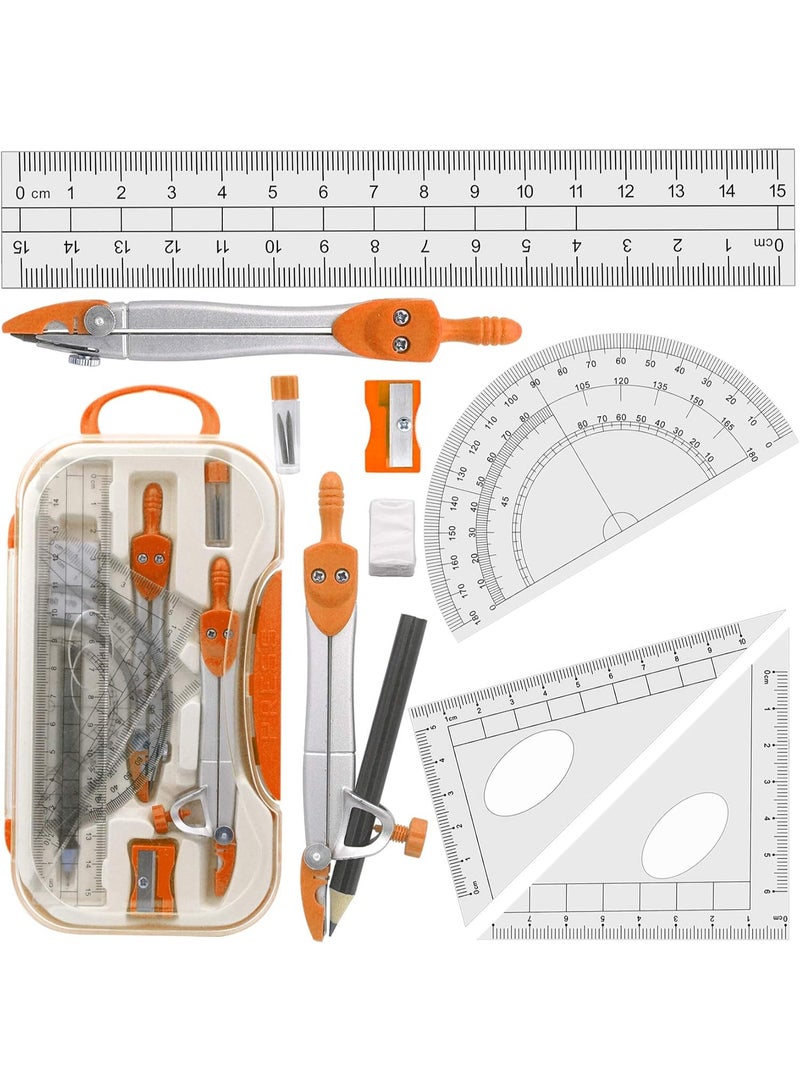 Oasisgalore Math Geometry Kit Sets, 10 Pcs Protractor and Compass Set Includes Rulers for Students(orange) - Image 4