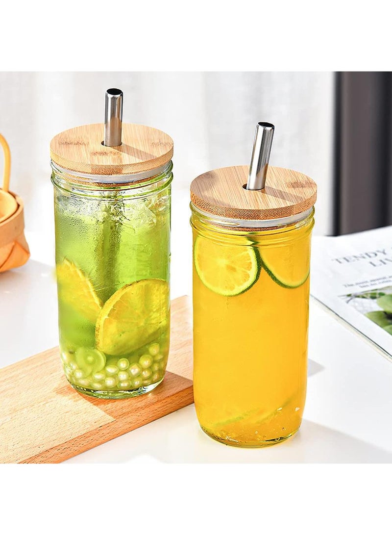 Sweet seven 2-Pack 24 oz Reusable Boba Cups with Wood Lids and Straws - Wide Mouth Jar Smoothie Cups for Bubble Tea and Iced Coffee - Image 3