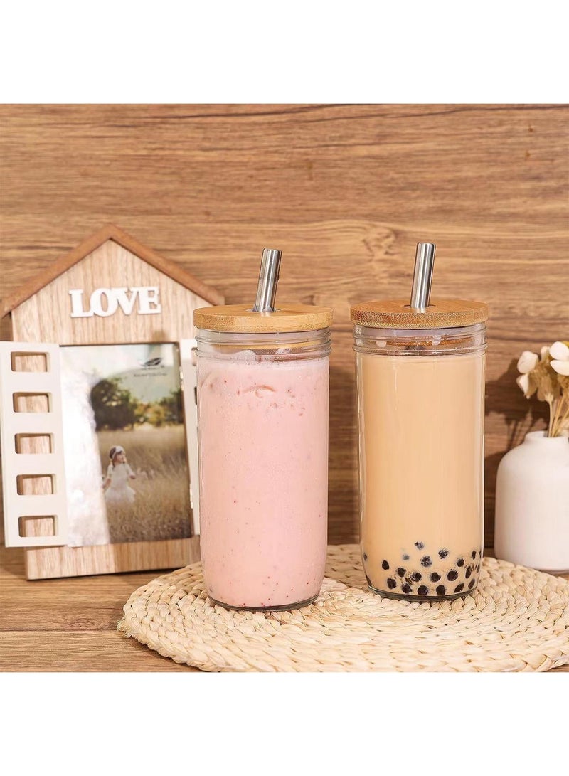 Sweet seven 2-Pack 24 oz Reusable Boba Cups with Wood Lids and Straws - Wide Mouth Jar Smoothie Cups for Bubble Tea and Iced Coffee - Image 2