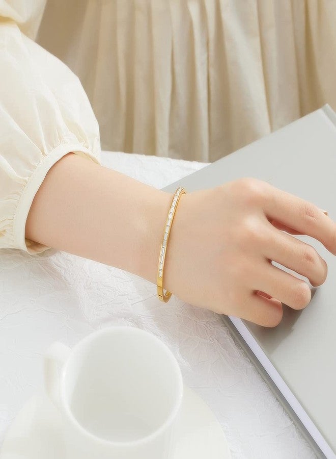 Aaishwarya Thin White Zircon Openable Bracelet| 18k Gold Plated & Waterproof | Bracelet Women Stylish | Statement Golden Bracelets Women | - Image 2