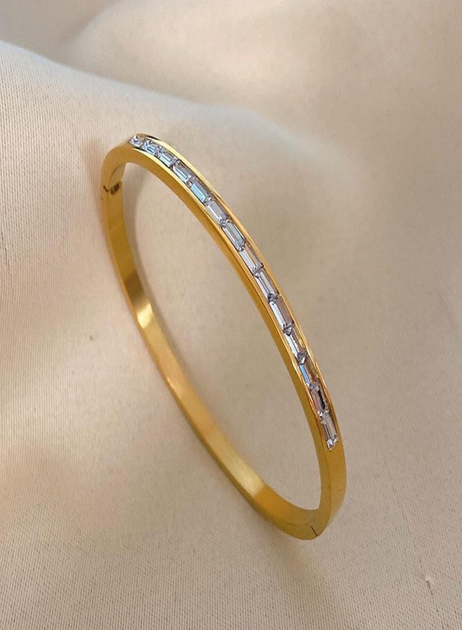 Aaishwarya Thin White Zircon Openable Bracelet| 18k Gold Plated & Waterproof | Bracelet Women Stylish | Statement Golden Bracelets Women | - Image 5