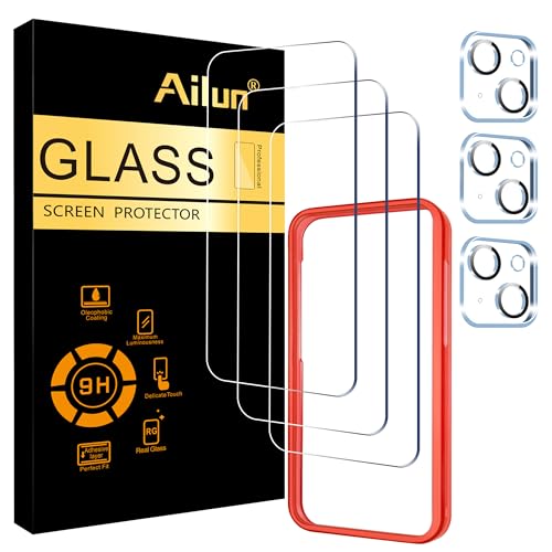 Ailun 3 Pack Screen Protector for iPhone 15 [6.1 inch] + 3 Pack Camera Lens Protector with Installation Frame,Case Friendly Tempered Glass Film,[9H Hardness] - HD - Image 1
