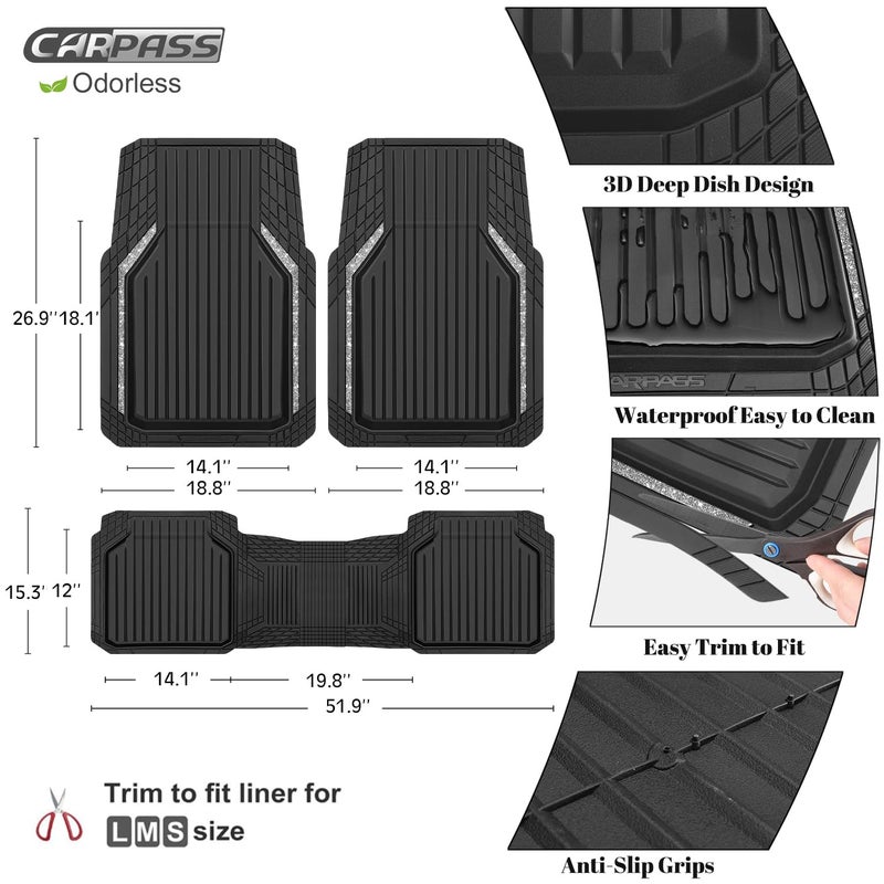 CAR PASS Glitter Heavy Duty Rubber Floor Mats for Car, Waterproof Liner Deep Dish Bling Car Mats Full Sets, Universal Trim to Fit for SUV Truck Sedans Vans, All Weather Floor Mats, Silver Sparkly - Image 3