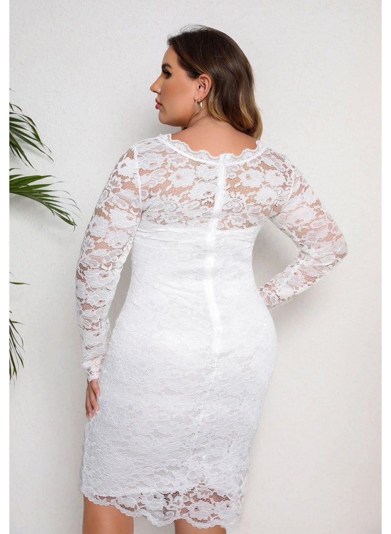 Loquat New Lace Dress For Plus-size Women White  - Image 3
