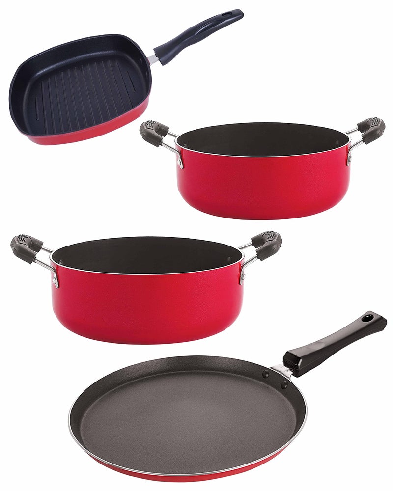 Nirlon Aluminium Non Stick Cooking Pots & Pans Set of 4 Pieces (FT10_CS26_GP22.5_CS24) - Image 1