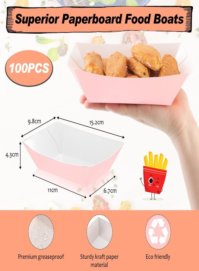 Yinkin 100 Pcs 2lb Paper Food Trays Boat 2lb Disposable Nacho Trays Kraft Paper Boat for Tacos Concession Halloween Christmas Party Supplies (Light Pink) - Image 2