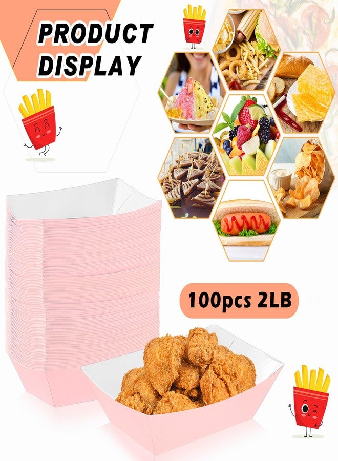 Yinkin 100 Pcs 2lb Paper Food Trays Boat 2lb Disposable Nacho Trays Kraft Paper Boat for Tacos Concession Halloween Christmas Party Supplies (Light Pink) - Image 4