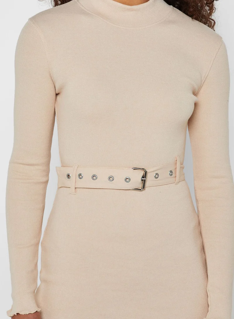 Missguided Ribbed Belted Dress