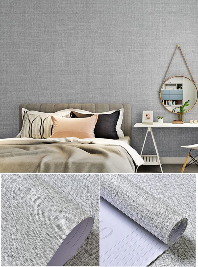 HELLKIT Fabric Peel and Stick Wallpaper Gray Faux Grasscloth Wallpaper Self-Adhesive Linen Wallpapers 17.8” x 197” Removable Wall Paper Embossed Textured Contact Paper Decoration Backsplash Countertop Liners - Image 4