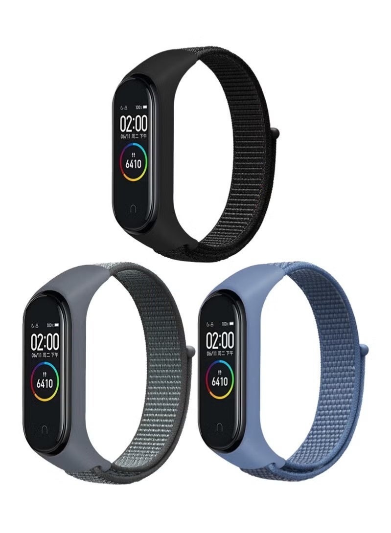 3 قطع من أحزمة النايلون متوافقة مع سوار شاومي مي باند 7/6/5/4/3، سوار ناعم قابل للتعديل للرجال والنساء (أسود + رمادي + أزرق) - Image 1