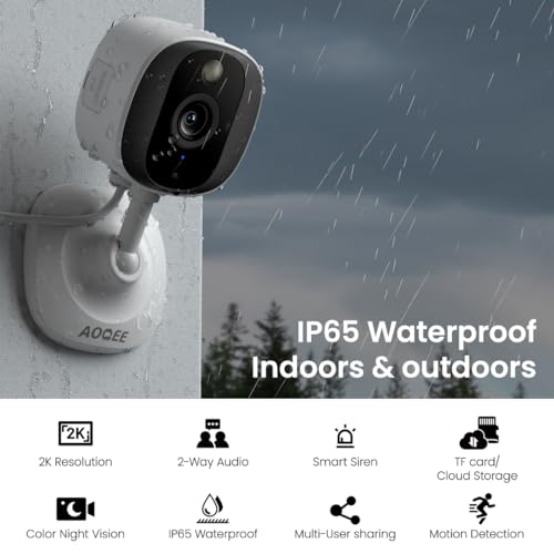 AOQEE 2K Cameras for Home Security-Outdoor/Indoor Camera for Dog/Cat/Pet/Nanny/Baby, Color Night Vision, White Light, Siren, 24/7 SD Recordings, Works with Alexa/Google Home, C1 (C1-White-4pack-2.4G) - Image 2