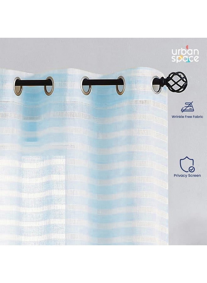 Urban Space Aari Collection Weaved Sheer Curtains for Long Door 8ft Long, 35-40% Light Filtering Curtains with Eyelets & TieBack, Set of 2 Decorative Curtains for Living Room (Horizontal SkyBlue, 8ft) - Image 5