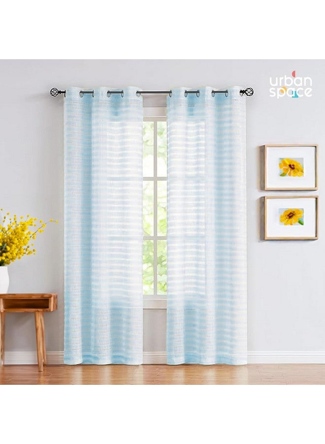 Urban Space Aari Collection Weaved Sheer Curtains for Long Door 8ft Long, 35-40% Light Filtering Curtains with Eyelets & TieBack, Set of 2 Decorative Curtains for Living Room (Horizontal SkyBlue, 8ft) - Image 3