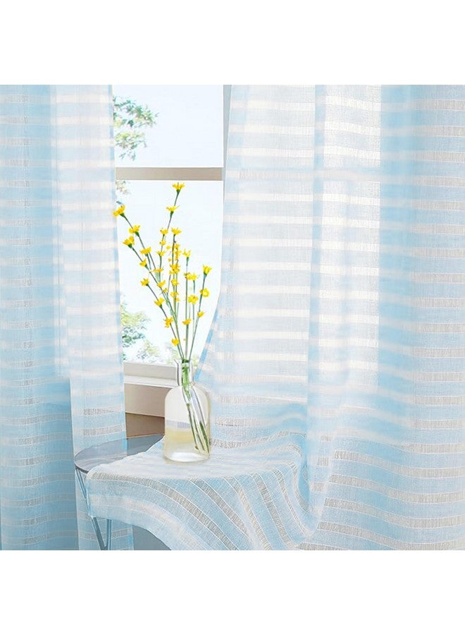 Urban Space Aari Collection Weaved Sheer Curtains for Long Door 8ft Long, 35-40% Light Filtering Curtains with Eyelets & TieBack, Set of 2 Decorative Curtains for Living Room (Horizontal SkyBlue, 8ft) - Image 1