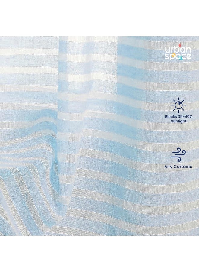 Urban Space Aari Collection Weaved Sheer Curtains for Long Door 8ft Long, 35-40% Light Filtering Curtains with Eyelets & TieBack, Set of 2 Decorative Curtains for Living Room (Horizontal SkyBlue, 8ft) - Image 4