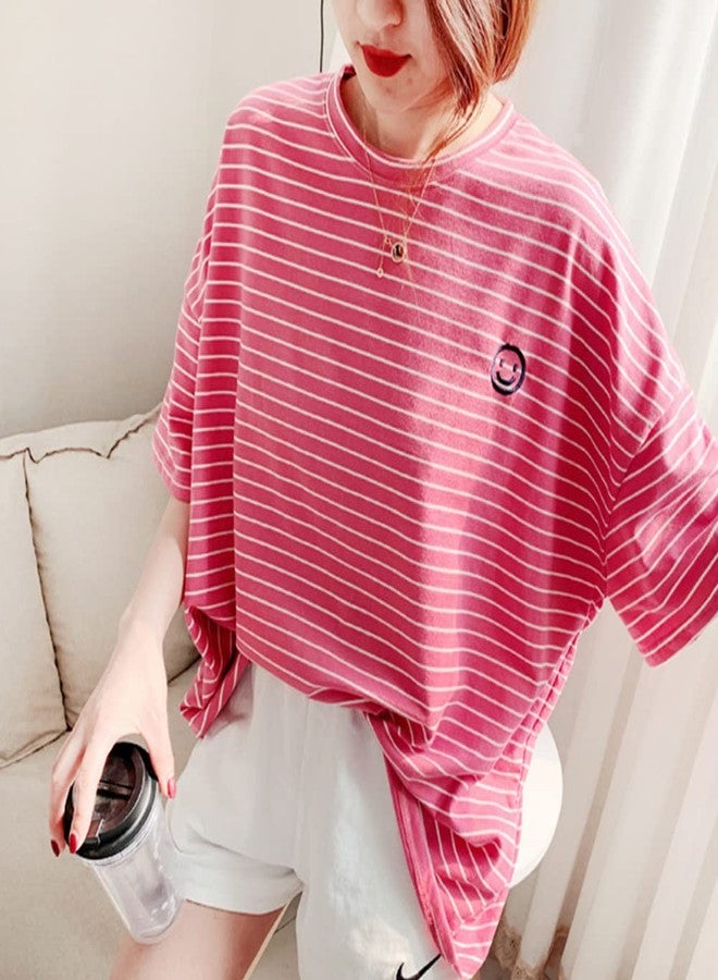 Wiz BBQT Matching Dog and Owner Clothes,Pink Striped Women Shirt Short Sleeve,Cotton Women Summer Shirt Crewneck,Casual Summer Tops Loose Fit(Owner S) - Image 2