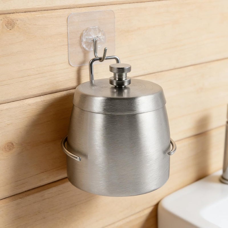 سلة سجائر مثبتة على الحائط: منفضة سجائر من الفولاذ المقاوم للصدأ مع غطاء للحمام والمرحاض للمدخنين - وعاء سهل التنظيف مقاوم للرياح للاستخدام الداخلي والخارجي - Image 5
