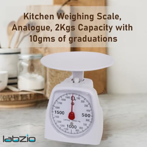 LABZIO Accurate Analog Weighing Scale for Kitchen, Laboratory, and Craft Use, 2Kg Capacity, 10g Graduation, Durable White Scale for Household, Lab, Crafting, Professional and Personal Use - Image 2
