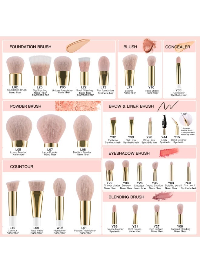 BEILI Makeup Brushes 30Pcs Professional Makeup Brush Set Premium Pink Vegan Synthetic Kabuki - Image 3