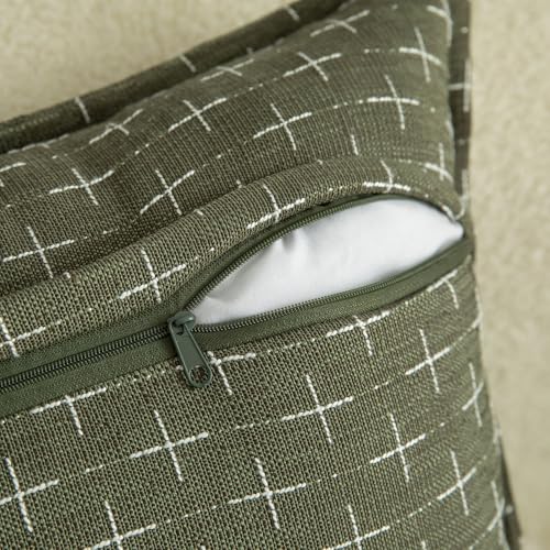 MANDIOO Pack of 2 Burlap Linen Throw Pillow Covers Woven Textured Modern Farmhouse Cushion Covers Pillowcase Decorative Couch Sofa Bed Living Room 20 x 20 Inch Olive Green - Image 3