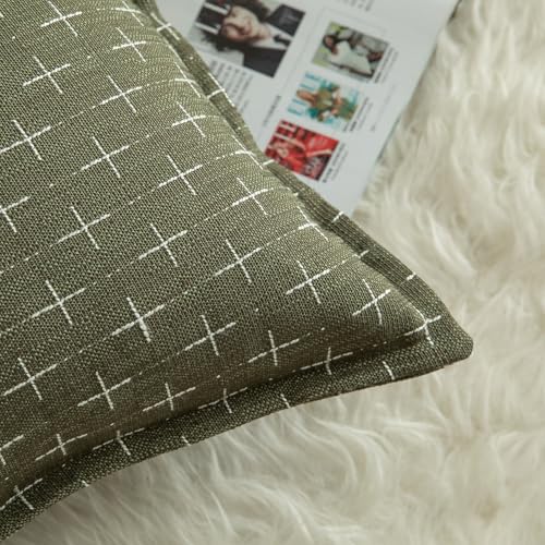 MANDIOO Pack of 2 Burlap Linen Throw Pillow Covers Woven Textured Modern Farmhouse Cushion Covers Pillowcase Decorative Couch Sofa Bed Living Room 20 x 20 Inch Olive Green - Image 2