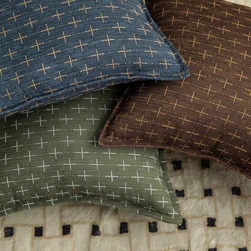 MANDIOO Pack of 2 Burlap Linen Throw Pillow Covers Woven Textured Modern Farmhouse Cushion Covers Pillowcase Decorative Couch Sofa Bed Living Room 20 x 20 Inch Olive Green - Image 5