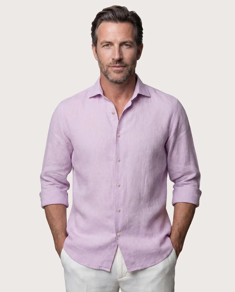 كاميتشسما Trendy Lilac Linen Slim Comfort Shirt