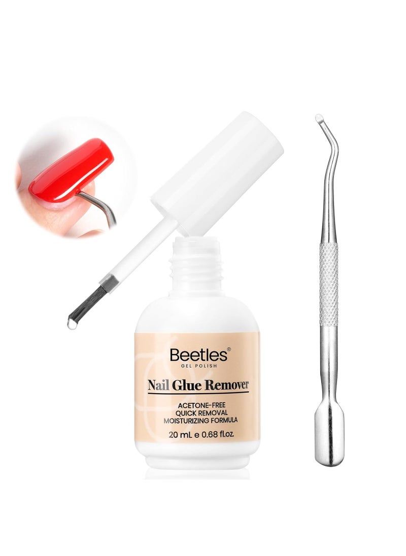 beetles Gel Polish Beetles Nail Glue Remover Glue 20ml for False Nails, Press on Nails Glue Remover for Fake Nail Tips Acrylic Nail Adhesive Remover with Cuticle Pusher, Not for Uv Gel Glue or Gel Polish Gift for Mom  - Image 1