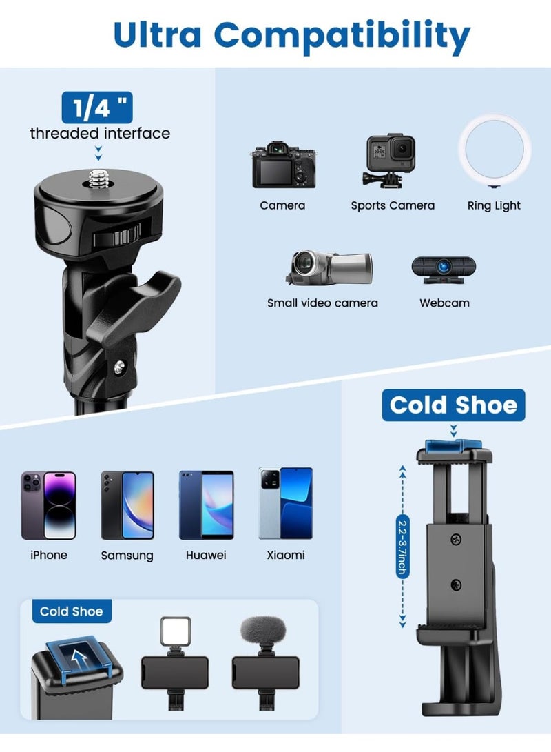 72" Phone & Camera Tripod – Tall Adjustable Stand with Phone Holder and Wireless Remote - Image 2