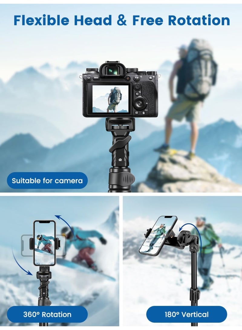 72" Phone & Camera Tripod – Tall Adjustable Stand with Phone Holder and Wireless Remote - Image 3
