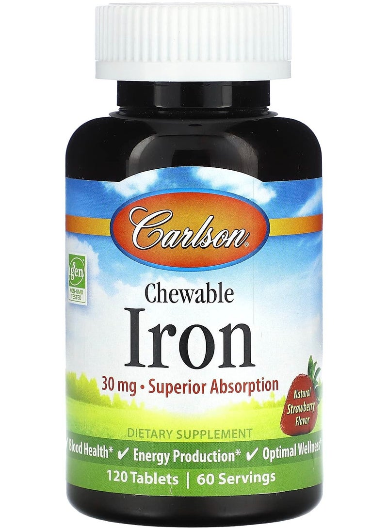Chewable Iron, Natural Strawberry, 30 mg, 120 Tablets (15 mg per Tablet)