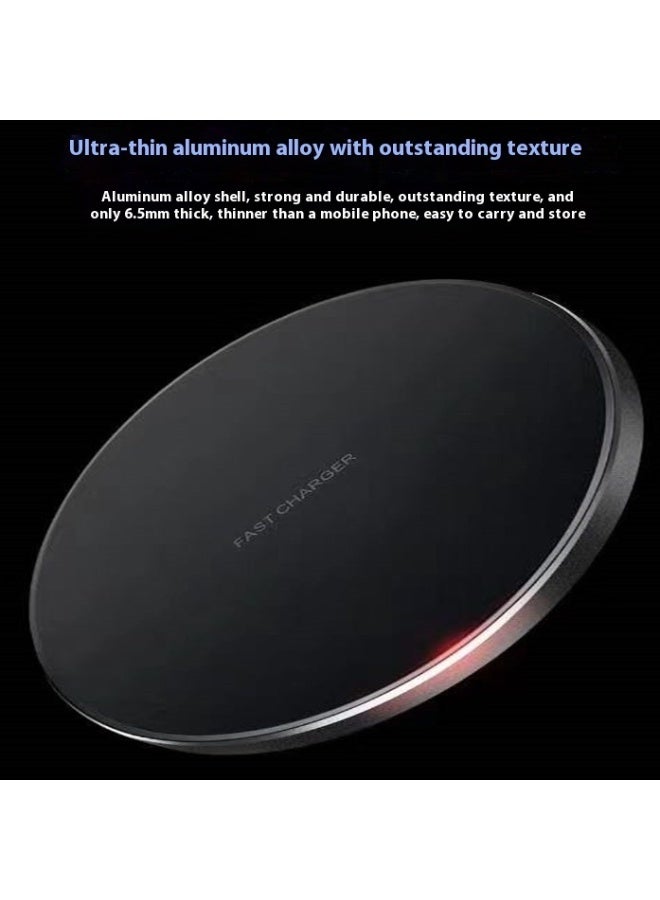 Black 15W Ultra-Thin Wireless Charger Pad – Fast Aluminum Alloy Charging for Desk & Bedside Use  - Image 4