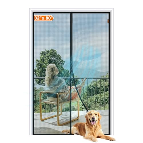 MAGZO Magnetic Screen Door Fit Door Size 32 x 80 Inch, Screen Size 34" x 81" Strong Magnets Door Mesh, Reinforced Fiberglass Door Net for Front, Gray - Image 1