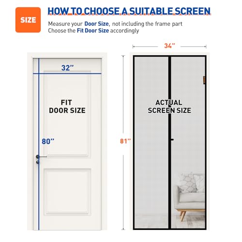 MAGZO Magnetic Screen Door Fit Door Size 32 x 80 Inch, Screen Size 34" x 81" Strong Magnets Door Mesh, Reinforced Fiberglass Door Net for Front, Gray - Image 2