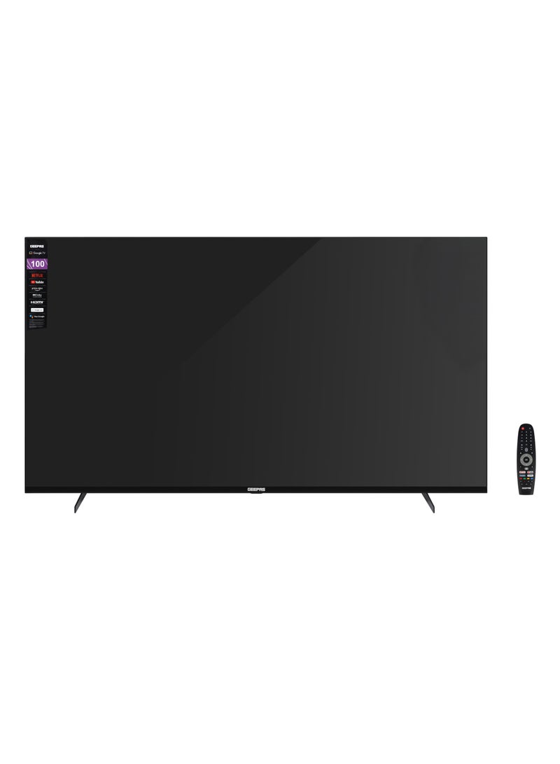 GEEPAS 100" Ultra HD QLED TV with Remote Control | HDMI and USB Ports, Google TV, Dolby | Pre-installed Apps | GLED1007SGQLD Black  - Image 1