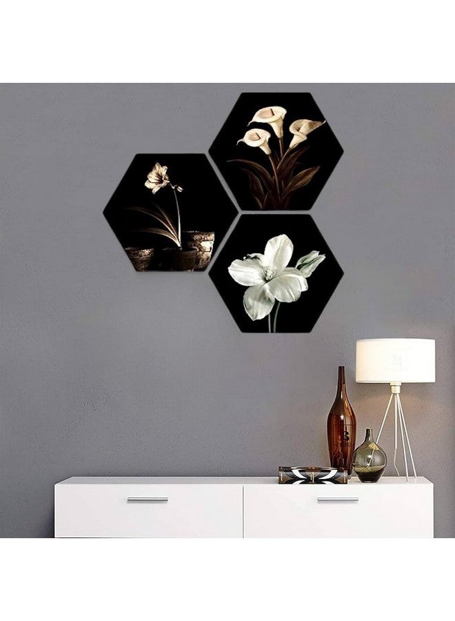 Masstone Floral Wall Art | Modern Art Wall Painting Set of 3 (21.5x21.5 Inch) | Art Frames for Wall Decoration | 3 Hexagon Wall Decor Painting | Wall Hangings Painting | Wall Art Painting - Image 5