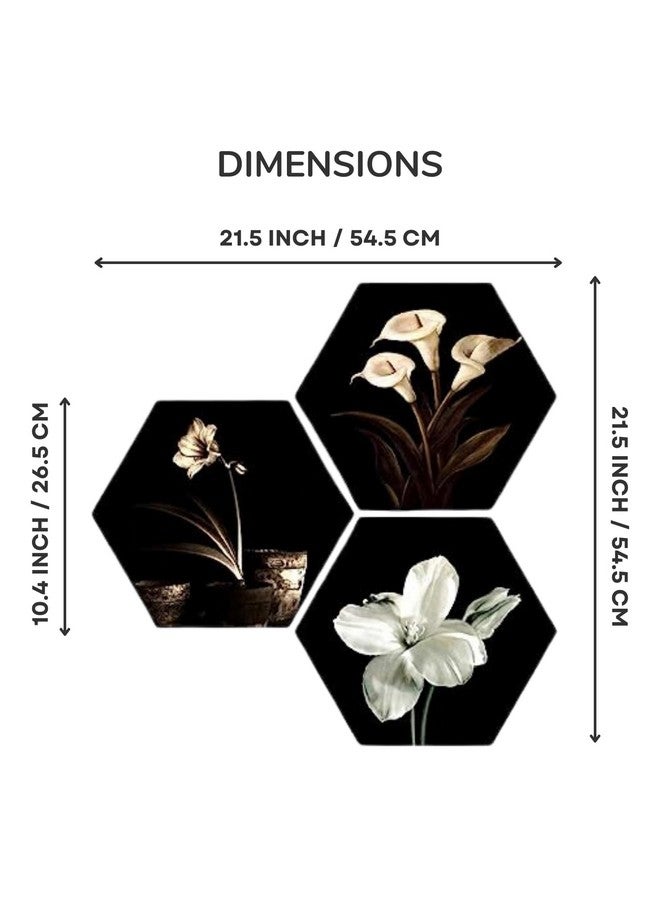 Masstone Floral Wall Art | Modern Art Wall Painting Set of 3 (21.5x21.5 Inch) | Art Frames for Wall Decoration | 3 Hexagon Wall Decor Painting | Wall Hangings Painting | Wall Art Painting - Image 2