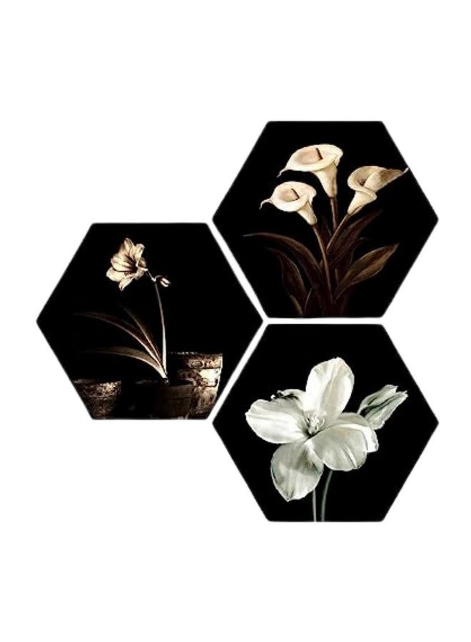 Masstone Floral Wall Art | Modern Art Wall Painting Set of 3 (21.5x21.5 Inch) | Art Frames for Wall Decoration | 3 Hexagon Wall Decor Painting | Wall Hangings Painting | Wall Art Painting - Image 1