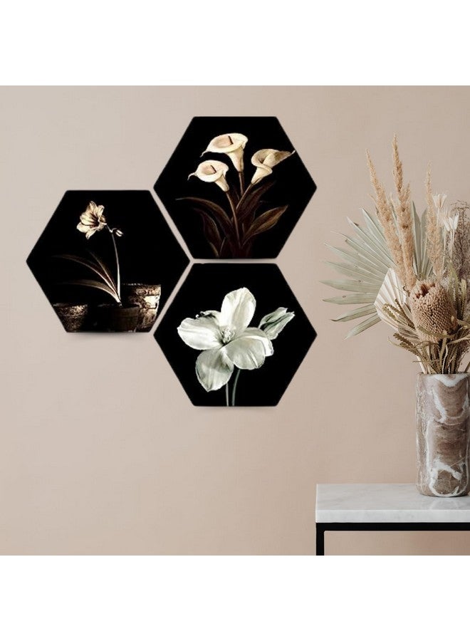 Masstone Floral Wall Art | Modern Art Wall Painting Set of 3 (21.5x21.5 Inch) | Art Frames for Wall Decoration | 3 Hexagon Wall Decor Painting | Wall Hangings Painting | Wall Art Painting - Image 4