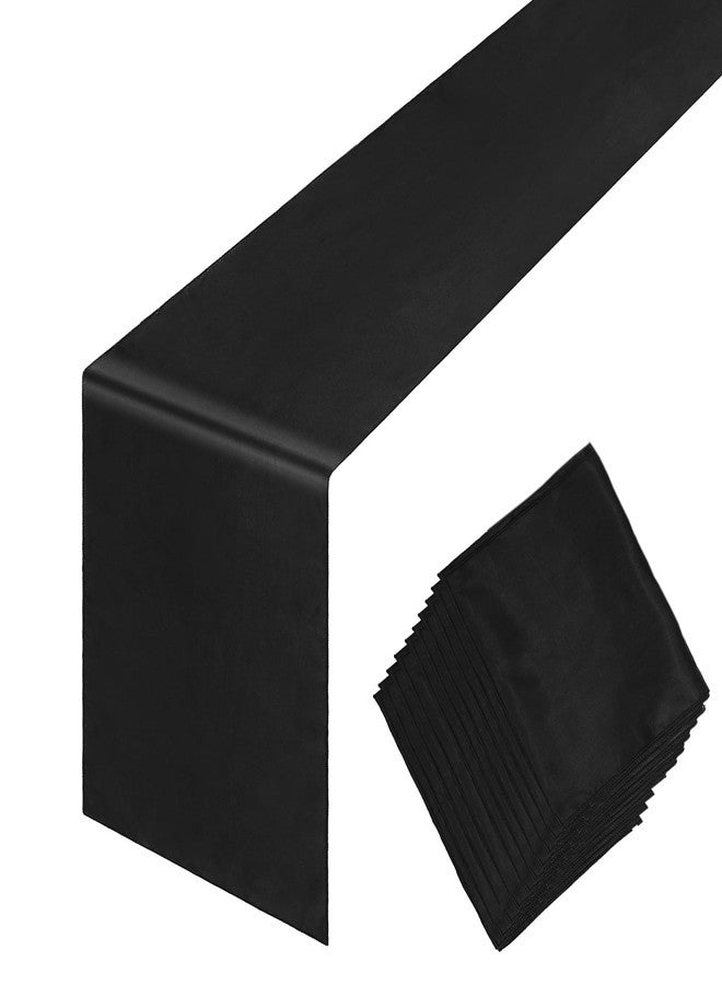 timecity Black Table Runner 12 Packs Halloween Satin Runners 12 x 108 Inch Long Party Table Runners Smooth Table Runner for Banquet Birthday Graduations Party Decorations - Image 1