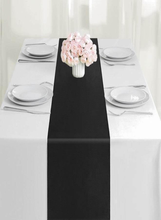 timecity Black Table Runner 12 Packs Halloween Satin Runners 12 x 108 Inch Long Party Table Runners Smooth Table Runner for Banquet Birthday Graduations Party Decorations - Image 4