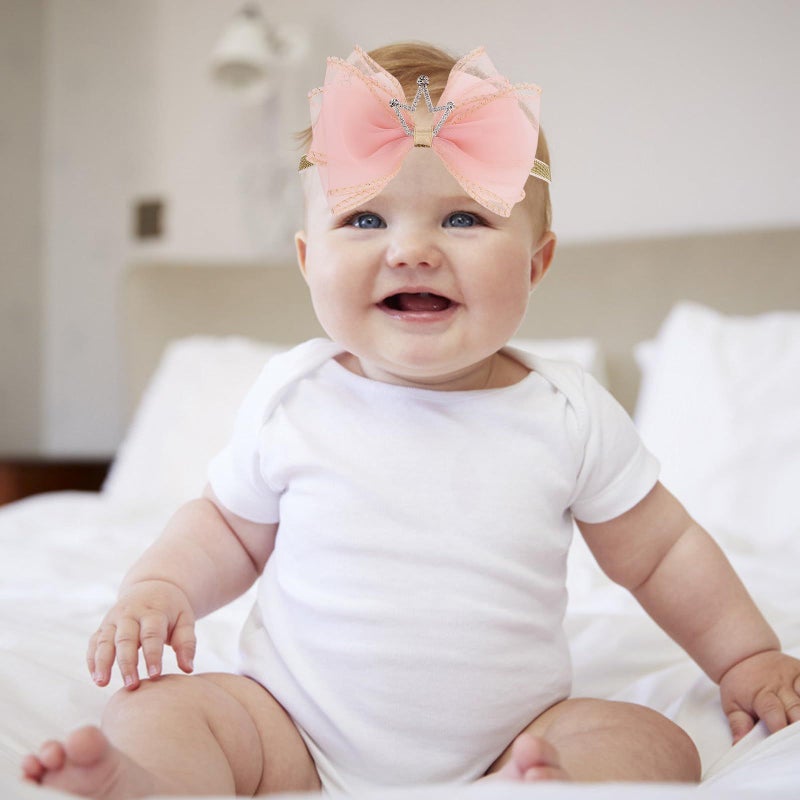 عصابة تيجان لصور المواليد، مجموعة من قطعتين، مرنة وناعمة، زهري فاتح وزهري غامق - Image 5