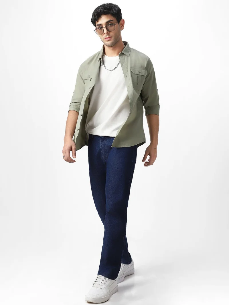 Urbano Fashion  Urbano Fashion Men's Olive Cotton Full Sleeve Regular Fit Casual Solid Shirt  | Best Price UAE